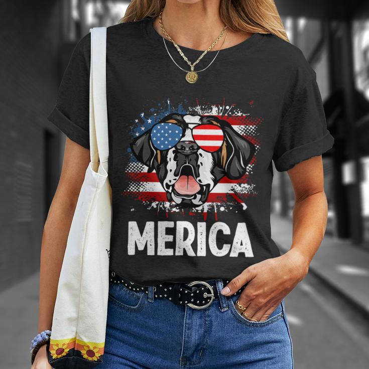 American Flag Merica Saint Bernard 4Th Of July Unisex T-Shirt Gifts for Her