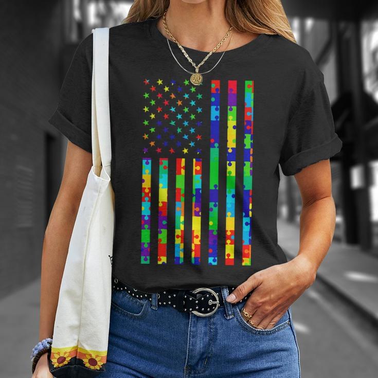 Autism Awareness Colorful Puzzle Flag Unisex T-Shirt Gifts for Her