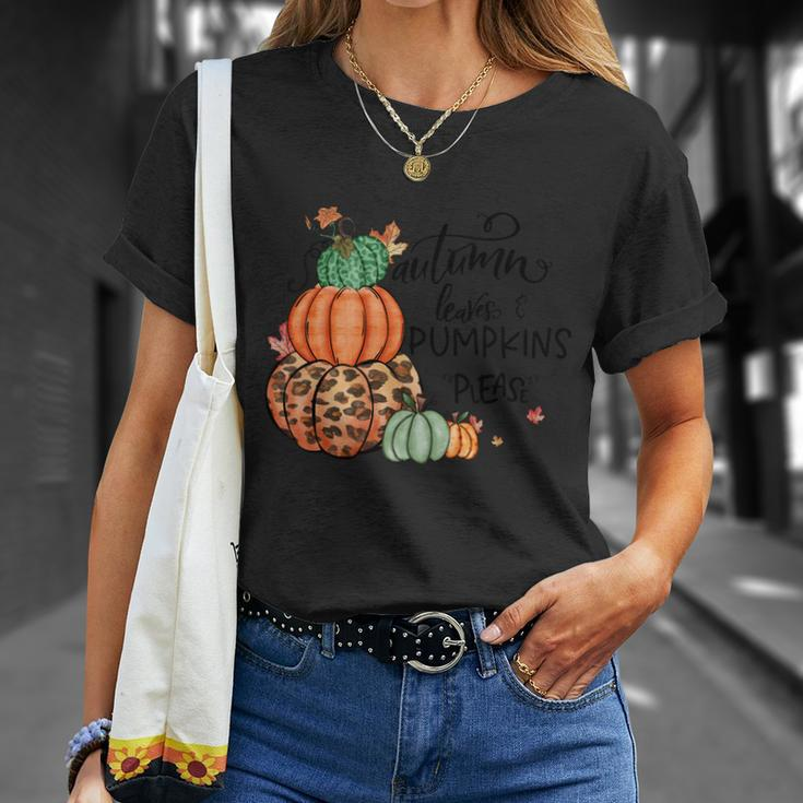 Autumn Leaves Pumpkins Please Thanksgiving Quote V2 Unisex T-Shirt Gifts for Her