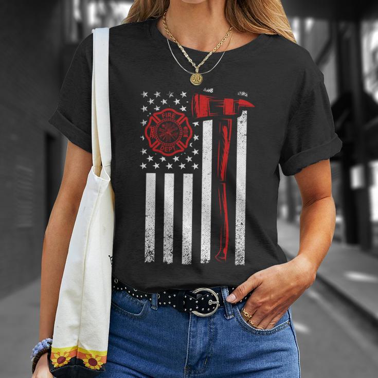 Axe Fire Dept American Flag Thin Red Line Unisex T-Shirt Gifts for Her