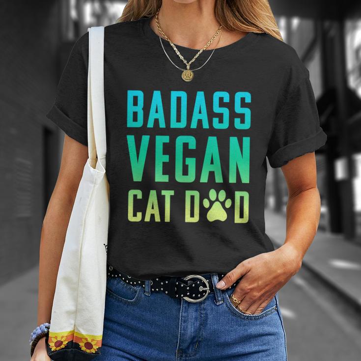 Badass Vegan Cat Dad Cute Vegan Funny Cat Lovers Unisex T-Shirt Gifts for Her