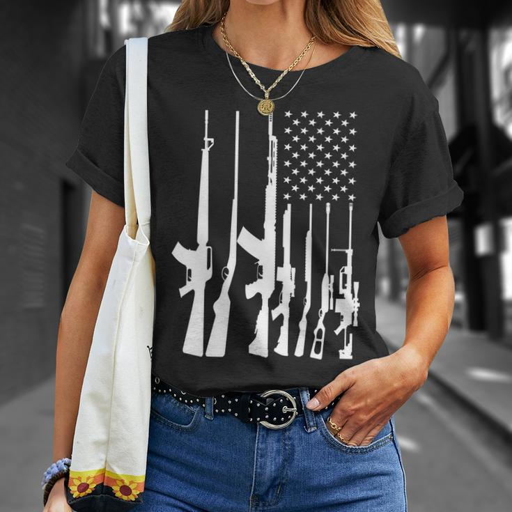 Black Gun American Flag - Rifle Weapon Firearm 2Nd Amendment Unisex T-Shirt Gifts for Her