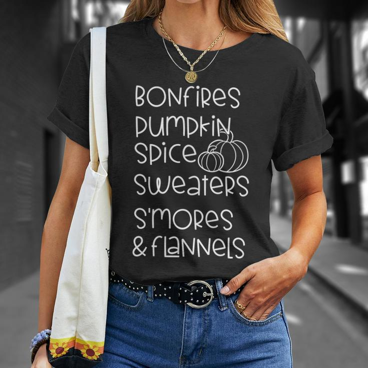 Bonfires Dumdkin Spice Pumpkin Sweaters Smores Flannels Unisex T-Shirt Gifts for Her