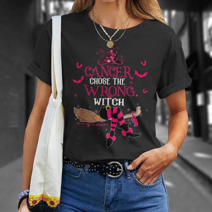 Breast Cancer Chose The Wrong Witch Breast Cancer Halloween Unisex T-Shirt Gifts for Her