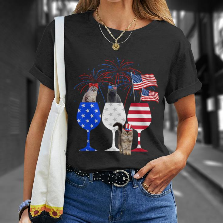 Cat 4Th Of July Costume Red White Blue Wine Glasses Funny Unisex T-Shirt Gifts for Her