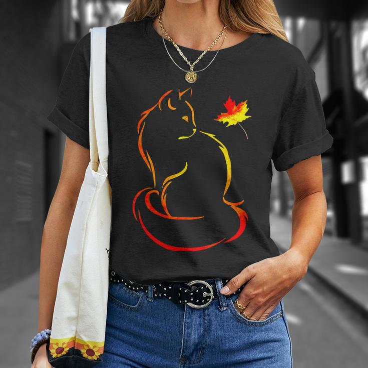 Cat Leaf Fall Hello Autumn For Cute Kitten T-Shirt Gifts for Her
