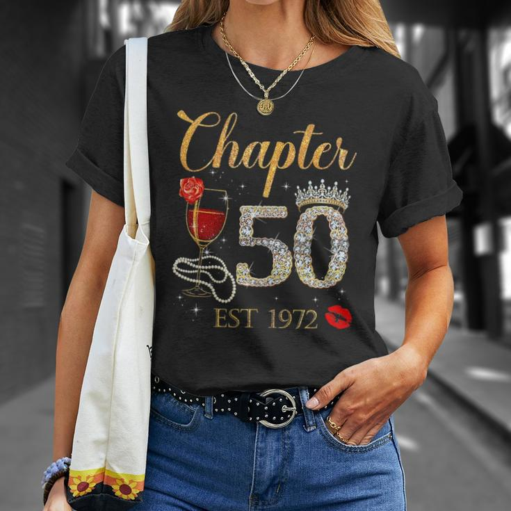 Chapter 50 Years Est 1972 50Th Birthday Red Rose Wine Crown Unisex T-Shirt Gifts for Her