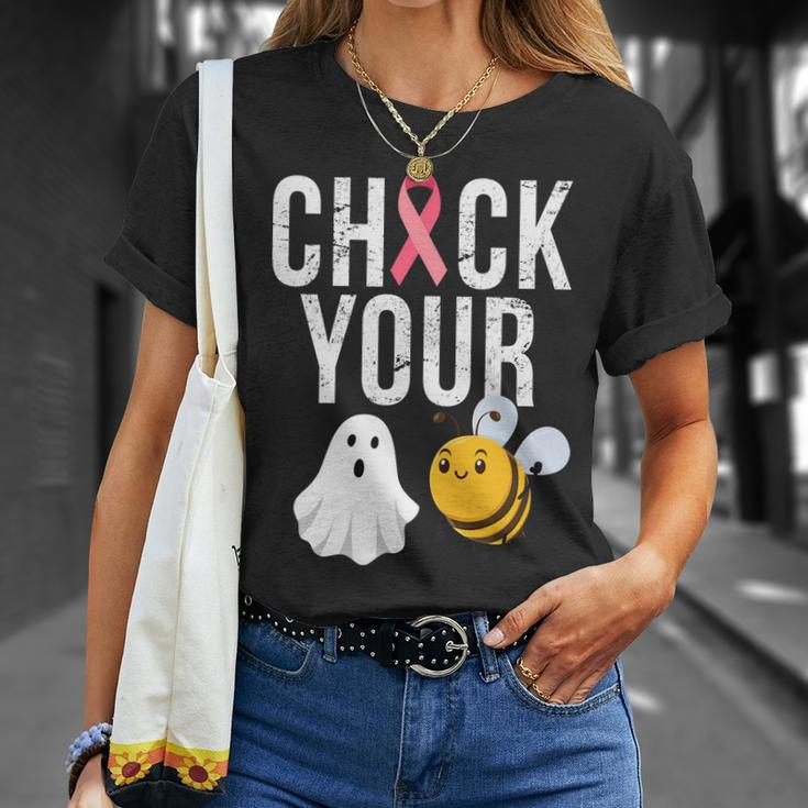 Check Your Boo Bees Breast Cancer Halloween Unisex T-Shirt Gifts for Her