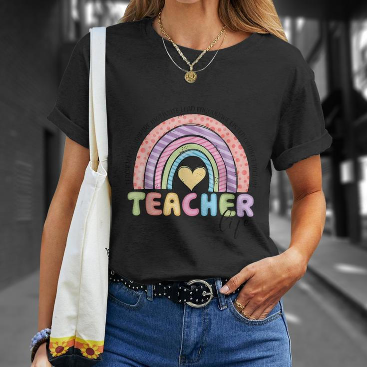 Cute Rainbow Teacher Life Teacher Last Day Of School Unisex T-Shirt Gifts for Her
