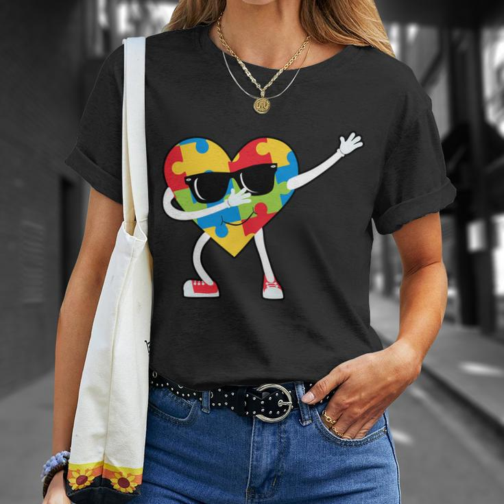 Dabbing Autism Awareness Puzzle Piece Heart Tshirt Unisex T-Shirt Gifts for Her