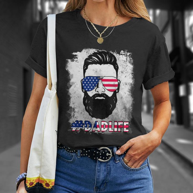 Dad Life Beard Sunglasses Usa Flag Fathers Day 4Th Of July Unisex T-Shirt Gifts for Her