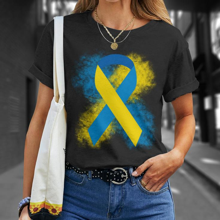 Down Syndrome Awareness Blue & Yellow Ribbon Unisex T-Shirt Gifts for Her