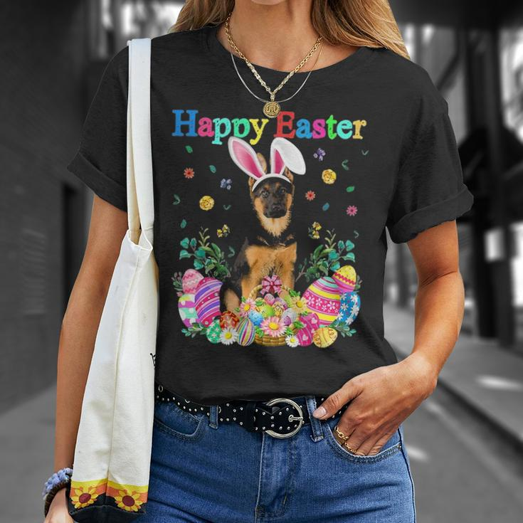 Easter Bunny German Shepherd Dog With Easter Eggs Basket Unisex T-Shirt Gifts for Her