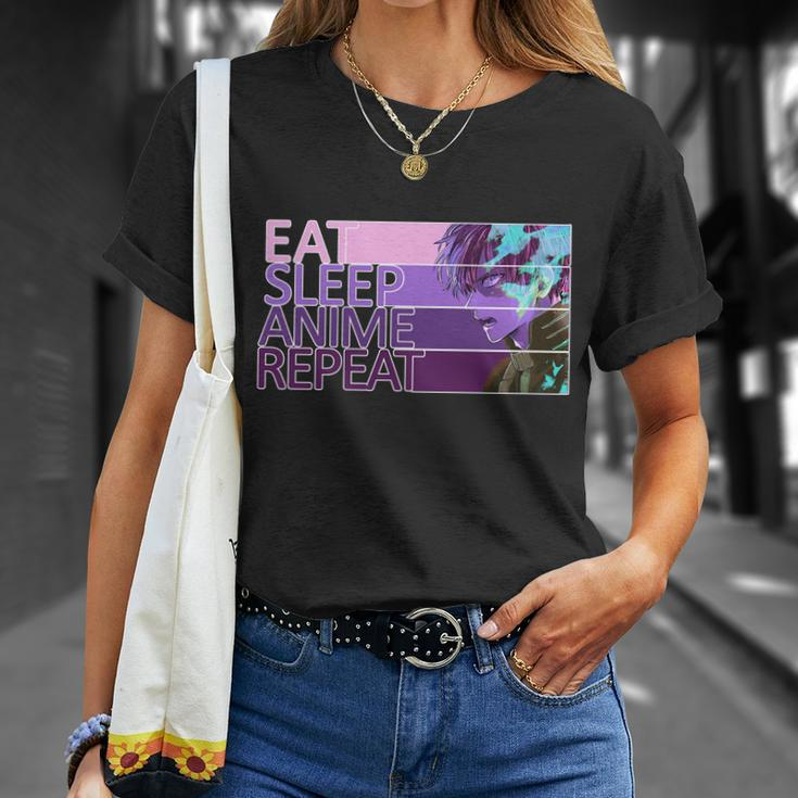 Eat Sleep Anime Repeat Funny Cartoon Unisex T-Shirt Gifts for Her