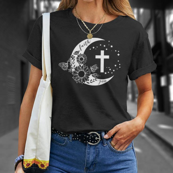 Faith Cross Crescent Moon With Sunflower Christian Religious Unisex T-Shirt Gifts for Her