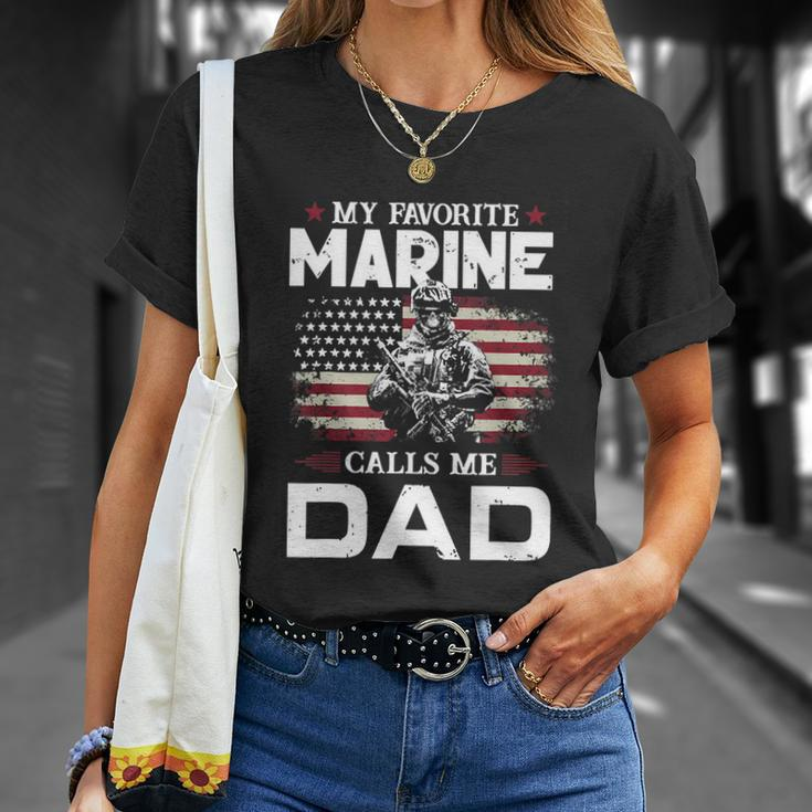 Fathers Day Flag My Favorite Marine Calls Me Dad Tshirt Unisex T-Shirt Gifts for Her