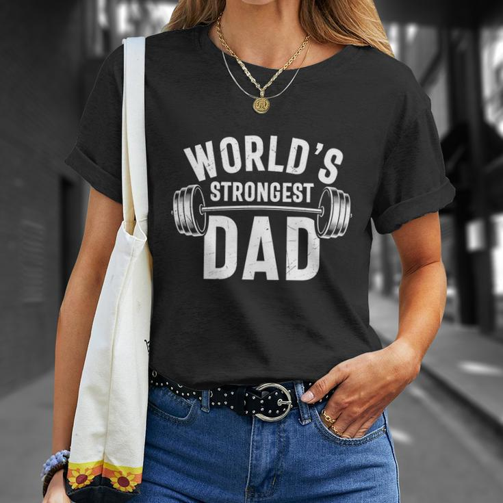 Fathers Day Funny Worlds Strongest Dad Bodybuilder Unisex T-Shirt Gifts for Her