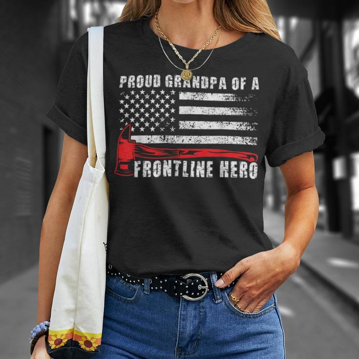 Firefighter Proud Firefighter Grandpa Of A Hero Fireman Grandpa V2 Unisex T-Shirt Gifts for Her