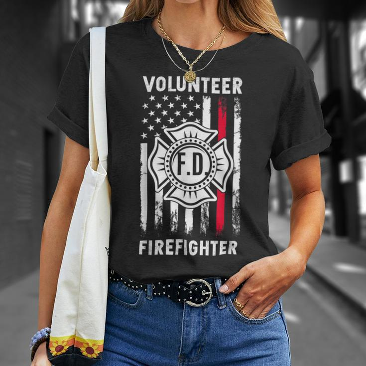 Firefighter Red Line Flag Fireman Wife Mom Volunteer Firefighter V2 Unisex T-Shirt Gifts for Her