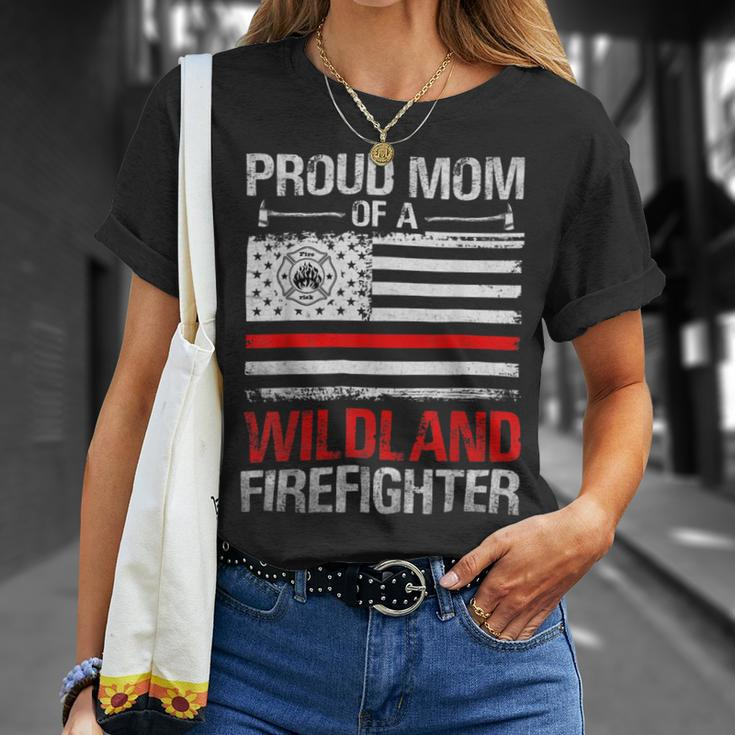 Firefighter Red Line Flag Proud Mom Of A Wildland Firefighter Unisex T-Shirt Gifts for Her