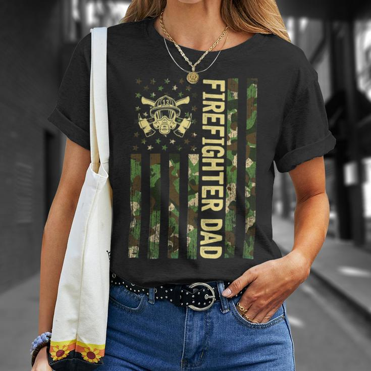 Firefighter Retro Camouflage Usa Flag Firefighter Dad Fathers Day V2 Unisex T-Shirt Gifts for Her