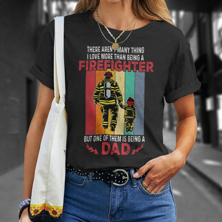 Firefighter Retro Vintage Father And Son Firefighter Dad Fathers Day Unisex T-Shirt Gifts for Her