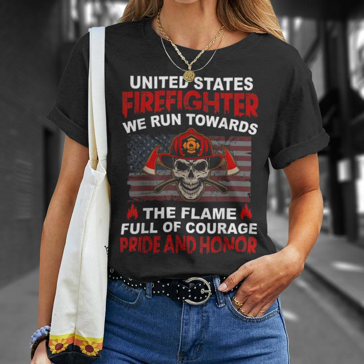 Firefighter United States Firefighter We Run Towards The Flames Firemen V2 Unisex T-Shirt Gifts for Her