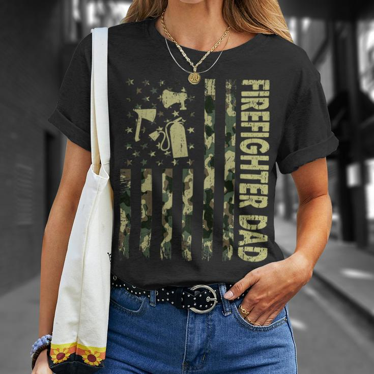Firefighter Usa Flag Camouflage Firefighter Dad Patriotic Fathers Day Unisex T-Shirt Gifts for Her