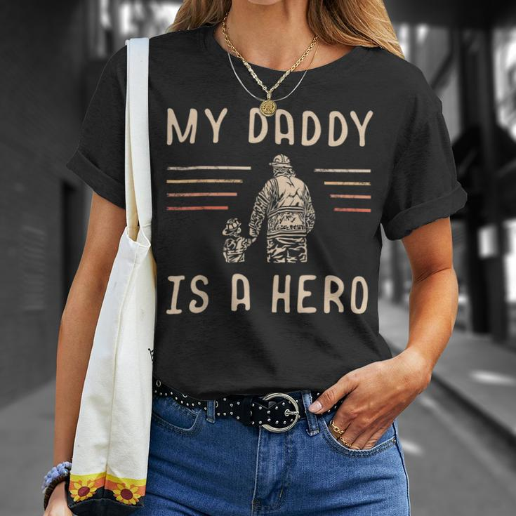 Firefighter Usa Flag My Daddy Is A Hero Firefighting Firefighter Dad V2 Unisex T-Shirt Gifts for Her