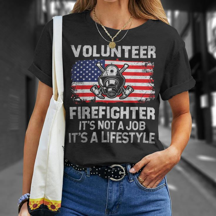 Firefighter Volunteer Firefighter Lifestyle Fireman Usa Flag V3 Unisex T-Shirt Gifts for Her