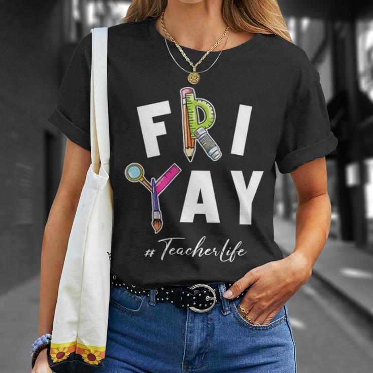 Frigiftyay Funny Teacher Life Weekend Back To School Funny Gift Meaningful Gift Unisex T-Shirt Gifts for Her