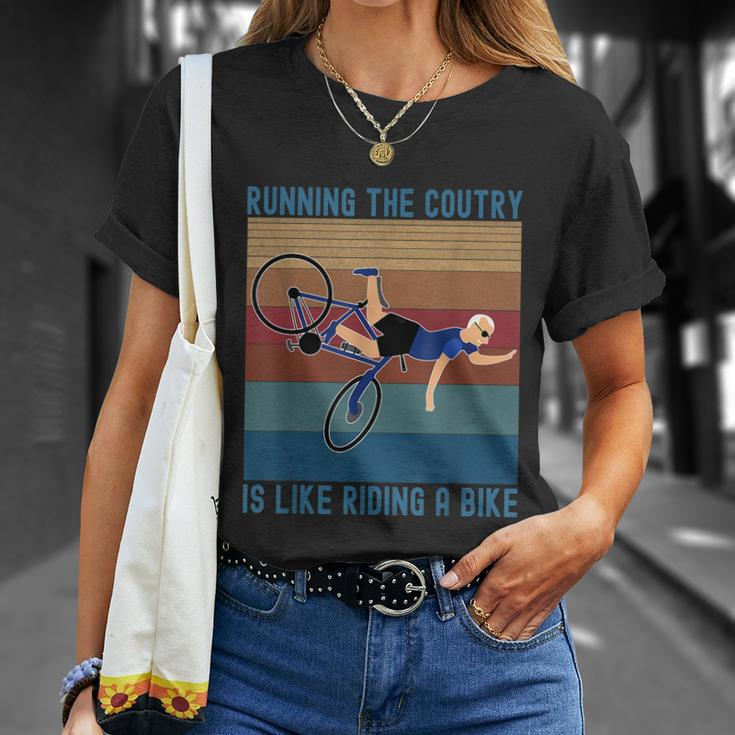 Funny Biden Falls Off Bike Running The Country Like Riding A Bike V3 Unisex T-Shirt Gifts for Her
