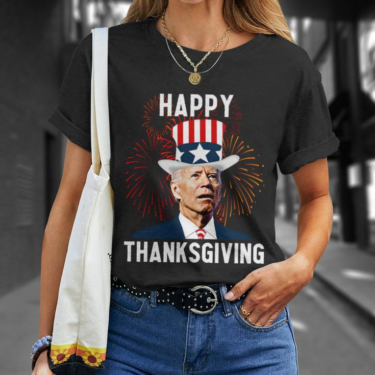 Funny Joe Biden Happy Thanksgiving For 4Th Of July Unisex T-Shirt Gifts for Her