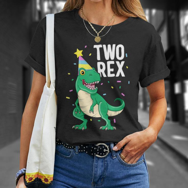Funny Two Rex 2Nd Birthday Boy Gift Trex Dinosaur Party Happy Second Gift Unisex T-Shirt Gifts for Her