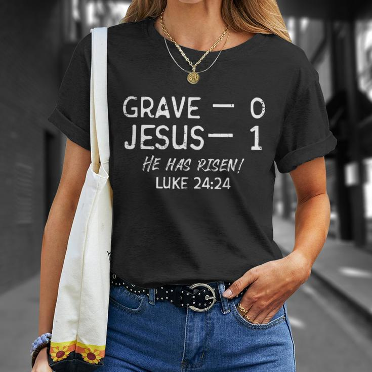 Grave 0 Jesus 1 He Has Risen Jesus Religious Easter Christ Unisex T-Shirt Gifts for Her