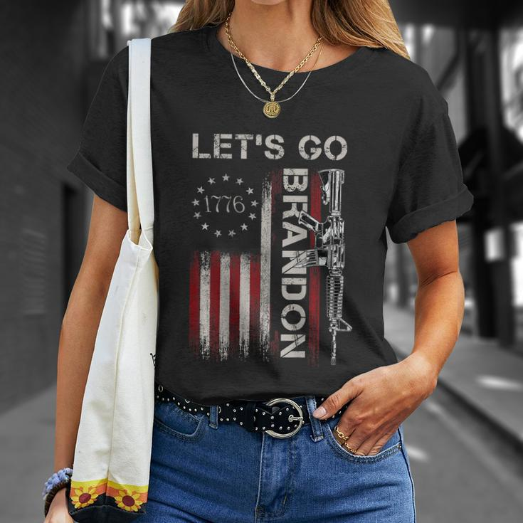 Gun 1776 American Flag Patriots Lets Go Brandon T-shirt Gifts for Her