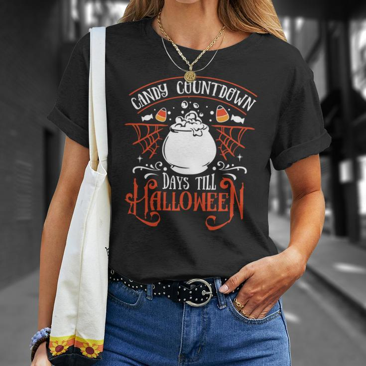 Halloween Candy Countdown Days Till Halloween - Orange And White Men Women T-shirt Graphic Print Casual Unisex Tee Gifts for Her