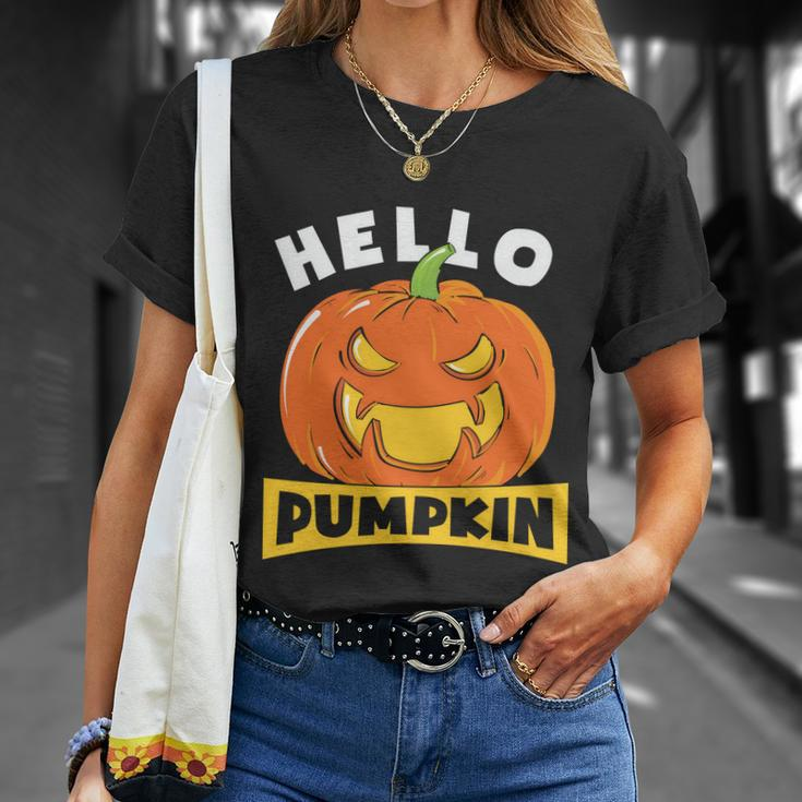 Hello Pumpkin Halloween Quote Unisex T-Shirt Gifts for Her
