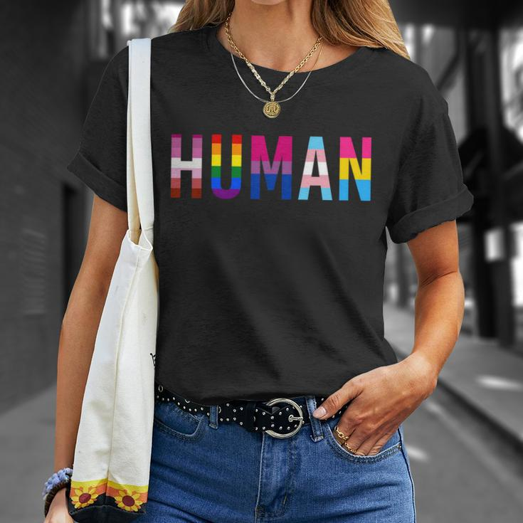 Human Lgbt Flag Gay Pride Month Transgender Rainbow Lesbian Gift Tshirt Unisex T-Shirt Gifts for Her