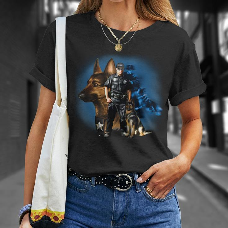 K-9 With Police Officer Silhouette Unisex T-Shirt Gifts for Her