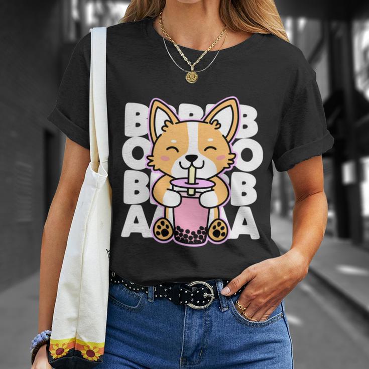 Kawaii Boba Cute Anime Dog Corgi Kawaii Tea Drjnk Dark Unisex T-Shirt Gifts for Her