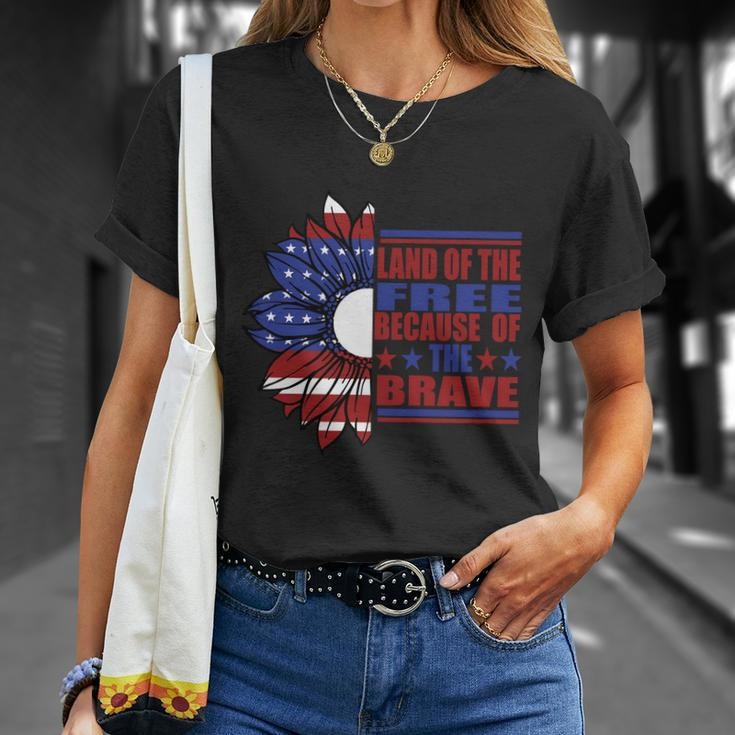 Land Of The Free Because Of The Brave Sunflower America Flag 4Th Of July Unisex T-Shirt Gifts for Her