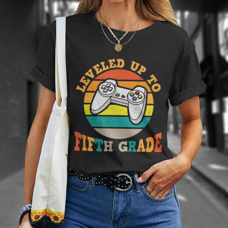 Leveled Up To 5Th Grade Back To School First Day Of School Unisex T-Shirt Gifts for Her