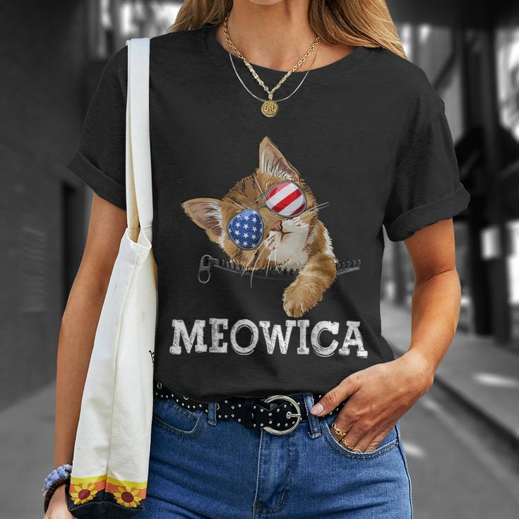 Meowica American Flag Cool Joke Cat Sunglusses 4Th Of July Unisex T-Shirt Gifts for Her