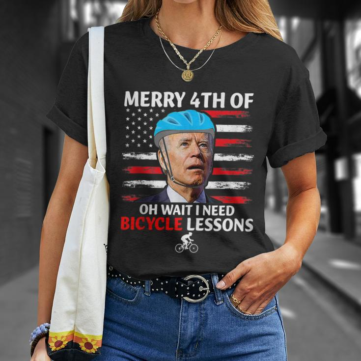 Merry 4Th Of July Biden Bike Bicycle Falls Off Anti Biden V4 Unisex T-Shirt Gifts for Her