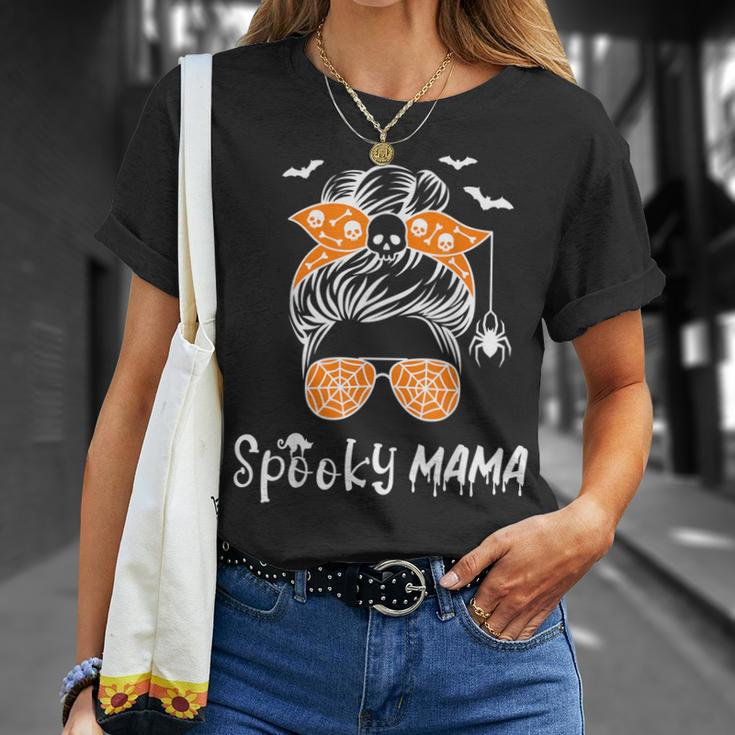 Messy Bun Spooky Mama Mom Funny Halloween Costume Skull V2 Unisex T-Shirt Gifts for Her