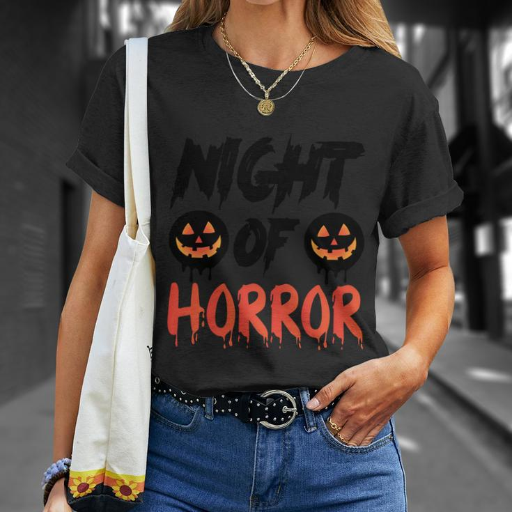 Night Of Horror Pumpkin Halloween Quote Unisex T-Shirt Gifts for Her