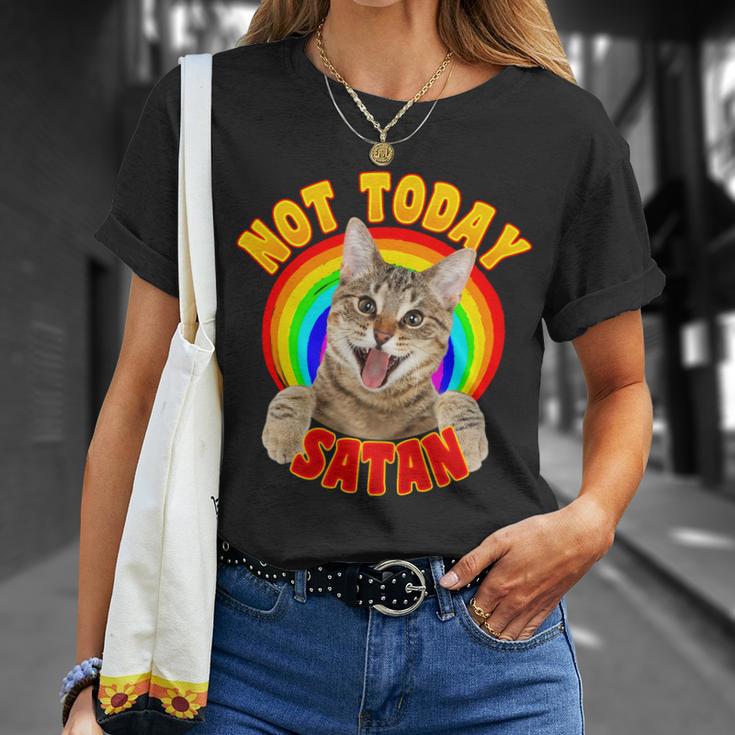 Not Today Satan Funny Cat Rainbow Unisex T-Shirt Gifts for Her