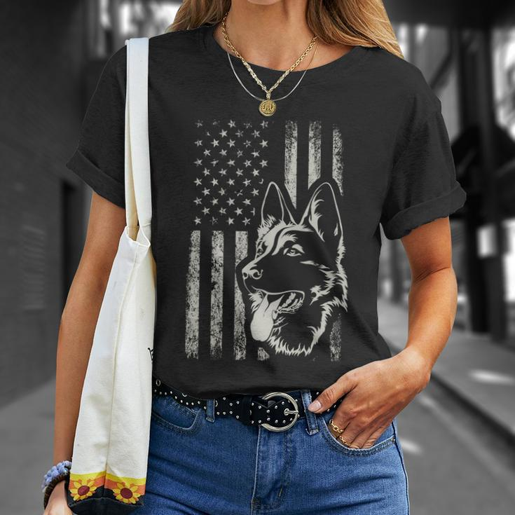 Patriotic German Shepherd American Flag Dog Lover Gift Funny Gift Unisex T-Shirt Gifts for Her