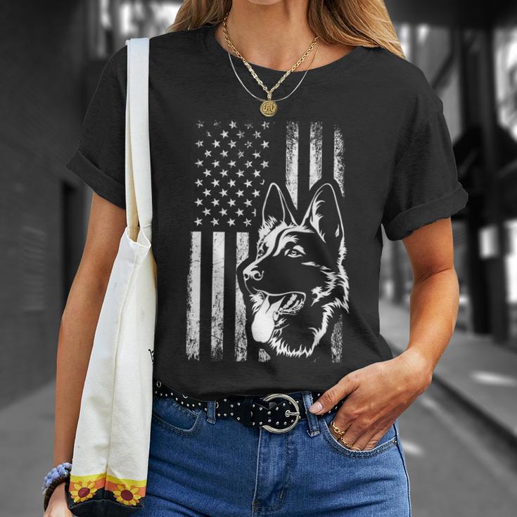 Patriotic German Shepherd American Flag Dog Lover Gift V2 Unisex T-Shirt Gifts for Her